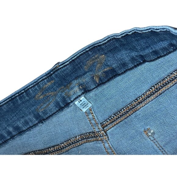 Seven Womens Distressed Mid-Rise Skinny Jeans Size 14 Blue Denim - Picture 4 of 6